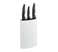 Relaxdays 10027644_49 Portacoltelli Ovale, Ceppo Vuoto per i Coltelli, Blocco con Le Setole, HxLxP: 22 x 16,5 x 6,5 cm ca, Bianco, Plastica
