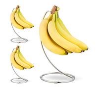Relaxdays 10031108 3 supporti base rotonda, gancio, frutta, banane, uva, ferro cromato, argento, Confezione da 3