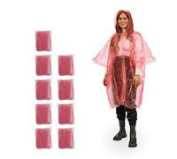 Relaxdays 100x Poncho Antipioggia, Set, Cappuccio, Mantellina Impermeabile per Adulti, Monouso, Unisex, PE, Rosso