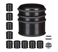 Relaxdays 10x Fermaporta a Pavimento, Pesante, Blocca Porte e Finestre, ∅ 7 cm, 3 Anelli in Gomma, Nero