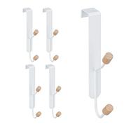 Relaxdays 10x Ganci da Porta, Set Appendini Sopraporta Doppio, Ferro & Legno, Attaccapanni, 16x28x7 cm, Bianco/Naturale