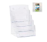 Relaxdays 10x Porta Depliant, A4/Lunghezza ISO 4 Livelli Acrilico, Porta Brochure da Tavolo e Muro 35x24,5x24cm, Trasparente