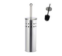 Relaxdays 10x Set di Scopino e Portascopino Rotondo, per Bagno e WC, Testa Scopino Sostituibile, Acciaio Inox, Argento/Nero