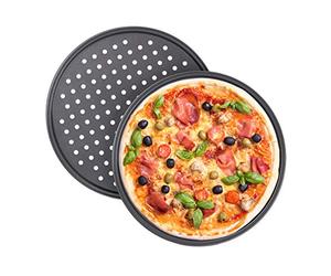 Relaxdays 10x Teglia per Pizza, Set, Rotonda, Forata, Antiaderente, per Crostate, Acciaio al Carbonio, ∅ 32 cm, Grigio
