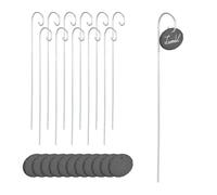 Relaxdays Targhette per Piante, Set 12 Lavagnette con Asta per Piantine Orto, Cartelli in Ardesia, Antracite Argentato, Ferro, 42 x 9 x 6 cm