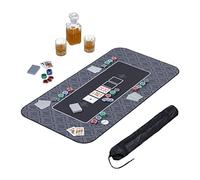 Relaxdays 120x60cm Tappeto da Poker, Tappetino Carte, Gioco Texas Holdem, Panno Rettangolare Poliestere, Antracite Nero, Gomma