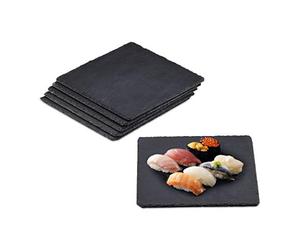 Relaxdays 12x Piatti in Ardesia, Set da 12 Vassoi da 25 x 25 cm per Servire & da Scrivere, Tavolette per Buffet, Antracite