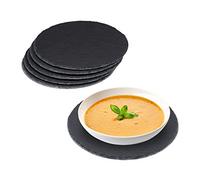 Relaxdays 12x Piatti in Ardesia, Set di Sottopiatti da 25 cm Ø, per Servire & da Scrivere, Tavolette per Buffet, Antracite