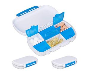 Relaxdays 12x Set Portapillole, 6 Scomparti con Coperchio Ognuno, Impermeabili, in Plastica Senza BPA, da Viaggio, Bianco e Blu