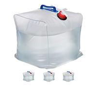 Relaxdays 12x Tanica Acqua da Campeggio, 20 L, Pieghevole, Set da 12, con Rubinetto, Manici, Serbatoio BPA Free, Trasparente