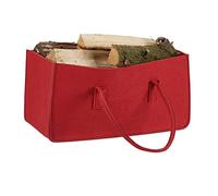 Relaxdays 1x Borsa Portalegna per Camino in Feltro Cesto Portatile Portariviste Pieghevole HxLxP: 25x25x50 cm, Rosso