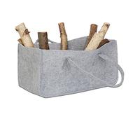 Relaxdays 1x Borsa Portalegna per Camino in Feltro Cesto Portatile Portariviste Pieghevole HxLxP: 25x25x50 cm, Grigio