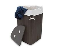 Relaxdays 1x Cesta Porta-Biancheria Angolare in bambù, 60 l, Pieghevole, con Coperchio, Sacco, 65,5x49,5x37 cm, Nero