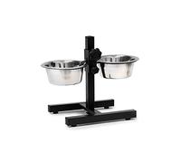 Relaxdays 1x Ciotola Doppia Rialzata per Cani, Acciaio Inox, HLP 27x36x21,5 cm, Regolabile in Altezza, Antiscivolo, 0,8 L, Argento