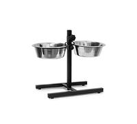 Relaxdays 1x Ciotola Doppia Rialzata per Cani, Acciaio Inox, HLP 42x53x26 cm, Regolabile in Altezza, Antiscivolo, 2,2 L, Argento