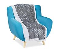 Relaxdays 1x Coperta da Divano, Curocini Dorati, Plaid Morbido Effetto Agnello, Double Face, 150x200, Grigio/Bianco