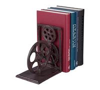 Relaxdays 1x Fermalibri retrò, Ghisa, Ruota Dentata, Pellicola Cinematografica, Decorazione per Libri 16x13x10 cm, Marrone