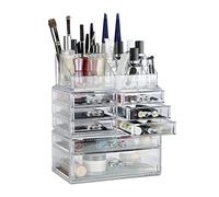 Relaxdays 1x Organizer Make-up con Cassetti, Contenitore Impilabile con Porta-Rossetti, in Acrilico, Trasparente