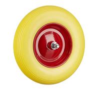 Relaxdays 1x Ruota per Carriola Gomma Piena con ASSE 4.80 4.00-8 di Ricambio, Carico Max 100 kg, Antipanne, Giallo-Rosso