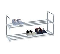 Relaxdays 1x Scarpiera HLP 45 x 90 x 30 cm ca., in Metallo Verniciato a Polvere, con 2 Ripiani, per 8 Paia, Colore Argento