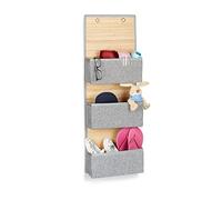 Relaxdays 1x Tasca Portaoggetti da Parete, Bagno e Corridoio, Organizer per Guardaroba, bambù e Tessuto, 94x33x12cm, Grigio