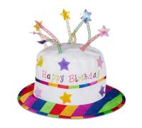 Relaxdays 2x Cappello “Happy Birthday”, Berretto di Compleanno con Candele, Cappellino per Party & Feste, bianco e colorato