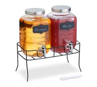 Relaxdays 2 Dispenser in Vetro per Bevande da 4 L, Erogatore con Rubinetto e Supporto, Distributore Acqua e Limonate