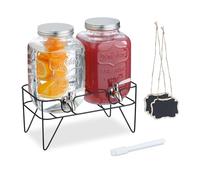 Relaxdays 2 Dispenser in Vetro per Bevande, Erogatore con Rubinetto in Acciaio Inox 4 L, Distribuitore Acqua e Limonate