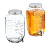 Relaxdays 2 Dispenser in Vetro per Bevande, Erogatore con Rubinetto in Plastica, 3,5 Litri, Distribuitore Acqua e Bibite, Ferro