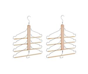 Relaxdays 2 Grucce Appendiabiti Multiple, Bastone 4 Stampelle Mobili, Ganci in Metallo, Legno, Marrone Naturale Argento