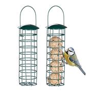 Relaxdays 2 Mangiatoia per Uccelli Selvatici, da Appendere, Dispenser per Mangime, Coperchio, HxD 31x8,5 cm, Verde Scuro, Ferro
