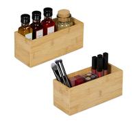 Relaxdays 2 Organizer da Scrivania, Contenitori Portaoggetti, Box Porta Cosmetici Bagno, 9,5x23x9 cm, bambù, Naturale