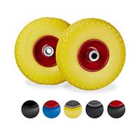 relaxdays 2 Ruote per Carrello Standard, in Gomma Antipanne, 3.00-4", ASSE 20mm, Max.150 kg, 260x85 mm, Giallo-Rosso