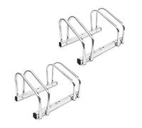 Relaxdays 2 x Racker, supporto per 2 biciclette, pavimento o parete, HxlxP, 26 x 40 x 32 cm, colore: Argento