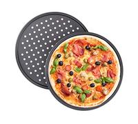 Relaxdays 20x Teglia per Pizza, Set, Rotonda, Forata, Antiaderente, per Crostate, Acciaio al Carbonio, ∅ 32 cm, Grigio