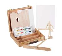 Relaxdays, 22 pz, Legno, Valigetta Pittore, Set Disegno, Manichino, Tavolozza, Pennelli, Tela, Cavalletto, Colori, Cotone