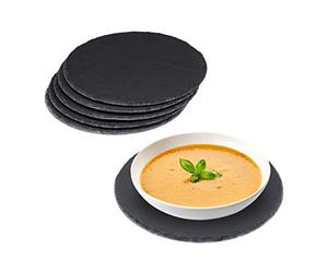 Relaxdays 24 piatti rotondi in ardesia, diametro 25 cm, piatti per pizza per servire e scrivere, buffet, piatto da portata in ardesia, antracite