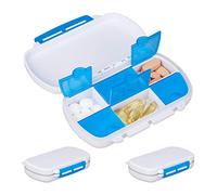Relaxdays 24x Set Portapillole, 6 Scomparti con Coperchio Ognuno, Impermeabili, in Plastica Senza BPA, da Viaggio, Bianco e Blu
