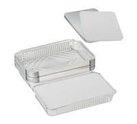 Relaxdays Vaschette in Alluminio Rettangolari con Coperchio, Set 25 Contenitori da Forno, 1800 ml, Ciotole per Meal Prep, Carta