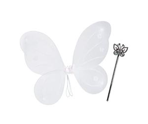 Relaxdays 2X Ali da Fata con Bacchetta Magica, Costume da Bambini per Carnevale, Scintillante, Bianco e Argento