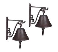 Relaxdays 2X Campana per Porta in Ghisa Antica, Stile Rustico, a Parete da Ingresso, Deco da Giardino, Resistente, Marrone