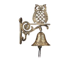 Relaxdays 2x Campanella da parete con gufo dorata