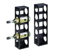 Relaxdays Cantinetta Portabottiglie, Set da 2 Scaffale per 5 Bottiglie di Vino Ognuna, in bambù, HLP: 53x14x12 cm, Nero