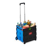 Relaxdays 2X Carrello Portaspesa Pieghevole, Manico Telescopico, 2 Ruote Gomma,Fino a 35 kg, Trolley Spesa, Alluminio, Blu