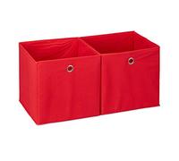 Relaxdays 2x Cestini Porta-Oggetti , Quadrati, per lo Scaffale, Scatole a Forma di Cubo, HxLxP: 30 x 30 x 30 cm, Rosso