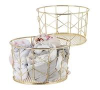 Relaxdays 2X Cestini Rotondi, Vintage, Contenitore per Vestiti e Accessori, Decorativo, in Metallo, HxD: 12,5 x 22 cm, Dorato