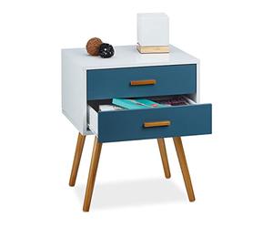 Relaxdays 2X Comodini da Notte in Design Scandinavo, 2 Cassetti retrò, Laccato Opaco, Mobiletti, HLP 58x41x48 cm, Bianco Turchese