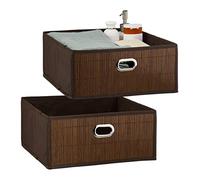 Relaxdays 2X Contenitore Portaoggetti in bambù, Scatola da Bagno Quadrata, HLP 14 x 31 x 31 cm, Pieghevole, Marrone