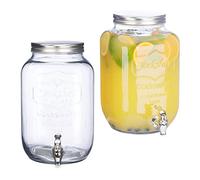Relaxdays 2X Dispenser per Bevande 8 l, Contenitore in Vetro, alla Spina, con Rubinetto, Design Vintage, Trasparente