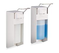 Relaxdays 2X Dispenser Sapone 500 ml, Erogatore Disinfettante Fissaggio a Parete, Dosatore Bagno, Portasapone Gomito, Bianco